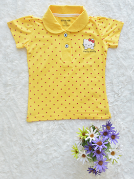 Áo Cổ Trụ Bé Gái Cotton In Mèo Chấm Bi Đại Vàng