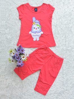 Đồ Bộ Bé Gái Thêu Thỏ Hè 2017 Hồng Dâu