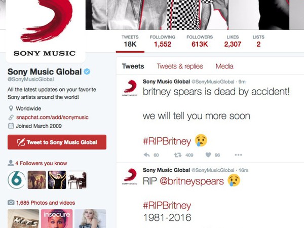 Hacker tấn công tài khoản Sony Music, tuyên bố Britney Spears đã chết