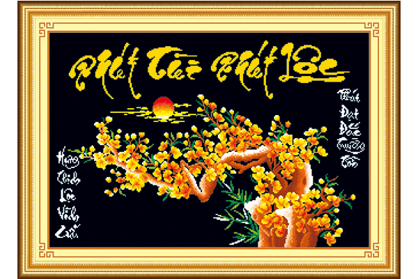 Tranh thêu chữ thập phát tài phát lộc