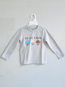 Áo Bé Trai Cotton In Ba Chú Hề Đại Xám