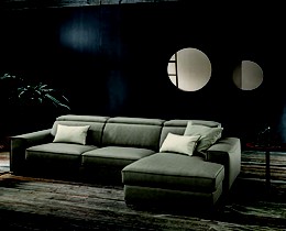 Sofa da Italia góc phải, màu xám nhạt