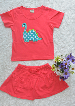 Đồ Bộ Chân Váy Cotton Bé Gái Thêu Hồng Dâu