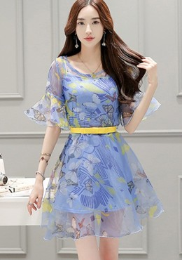 Đầm voan kiếng tay loe