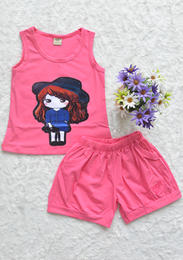 Đồ Bộ Bé Gái Hè In Búp Bê Hồng Sen Nhí