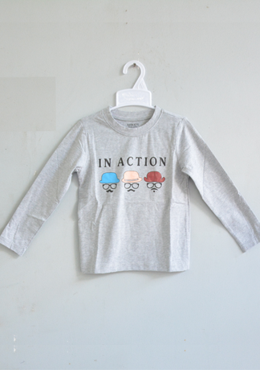 Áo Bé Trai Cotton In Ba Chú Hề Đại Xám