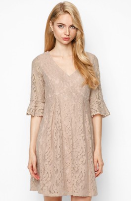 Đầm Ren Cổ Tim Tay Loe