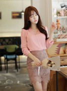 LS644 Áo sơ mi voan màu hồng pastel