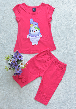 Đồ Bộ Bé Gái Thêu Thỏ Hè 2017 Hồng Sen