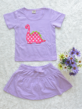 Đồ Bộ Chân Váy Cotton Bé Gái Thêu Tím