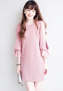 Đầm suông tulip tay thắt nơ