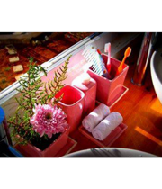 Bộ phòng tắm ( Bình đựng dầu gội + ca đánh răng + đĩa đựng xà phòng )