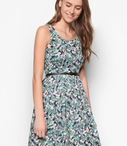 Đầm Xòe Họa Tiết Hoa Xanh lá