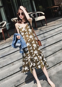 Đầm maxi dây voan hoa