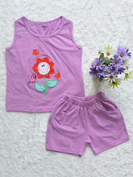Đồ Bộ Bé Gái Ba Lỗ Thêu Hoa Hè Tím 