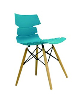 Ghế nhựa màu xanh ngọc, chân gỗ