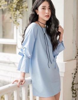 Đầm form rộng tay dài thắt nơ