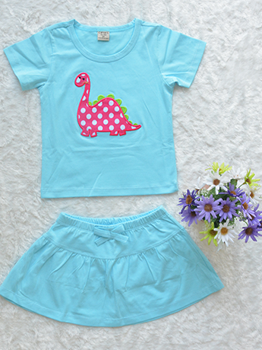 Đồ Bộ Chân Váy Cotton Bé Gái Thêu Xanh