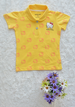 Áo Cổ Trụ Bé Gái Cotton In Mèo In Kitty Đại Vàng