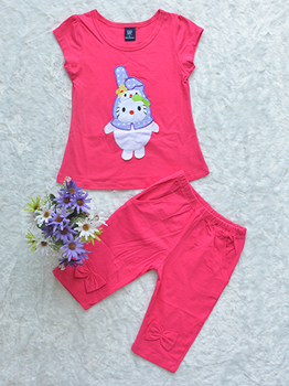 Đồ Bộ Bé Gái Thêu Thỏ Hè 2017 Hồng Sen