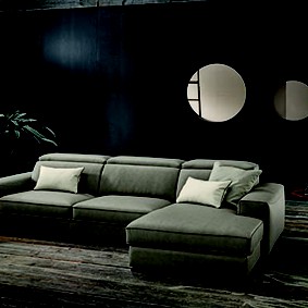 Sofa da Italia góc phải, màu xám nhạt