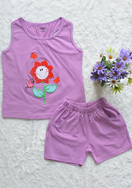 Đồ Bộ Bé Gái Ba Lỗ Thêu Hoa Hè Tím 
