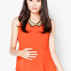 Áo voan sát nách 2 tầng cổ đính cườm Lam Phát