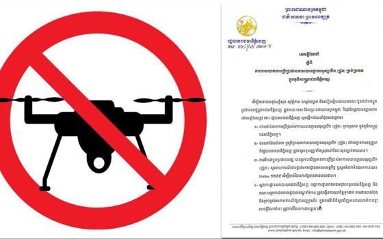 រដ្ឋបាលរាជធានី ហាមឃាត់ការប្រើប្រាស់អាកាសយានគ្មានមនុស្សបើក (ដ្រូន) គ្រប់ប្រភេទ ក្នុងភូមិសាស្រ្តរាជធានីភ្នំពេញ