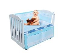 Cũi Le Lumber Folding Crib BC11 - Màu Trắng Xanh