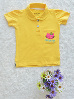 Áo Cổ Trụ Bé Gái Cotton In Mèo Đại Vàng