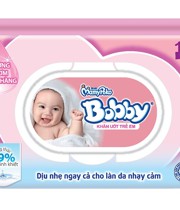 ក្រដាសជូតមាត់សើម Bobby Care ជាមួយគម្របផ្លាស្ទិច 100 សន្លឹក
