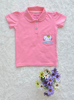 Áo Cổ Trụ Bé Gái Cotton In Mèo Đại Hồng Phấn